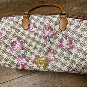 LAUREN RALPH LAUREN  - BARREL SATCHEL Handbag Purse - Tan -RLL Monogram Large